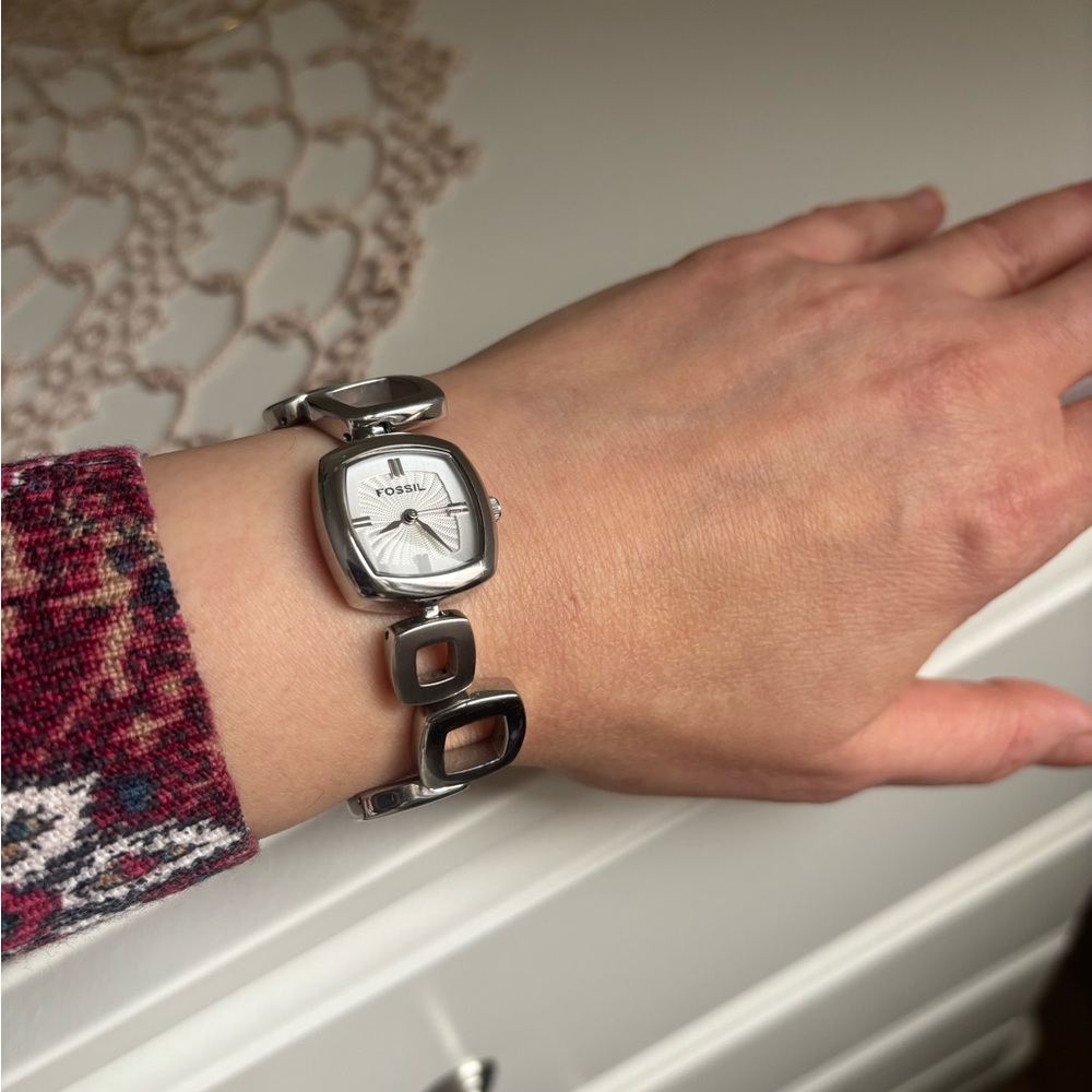 Bracelet watch/Fossil Silver Square link with White Dial